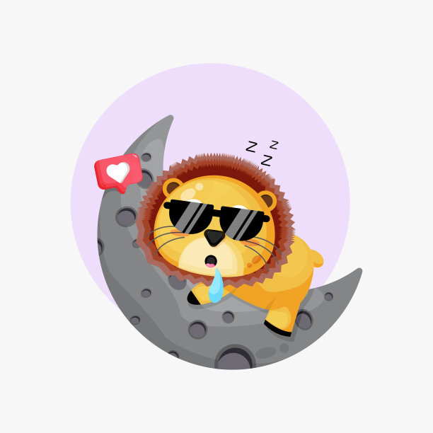 一只可爱的狮子在月亮上睡觉的插图图片下载