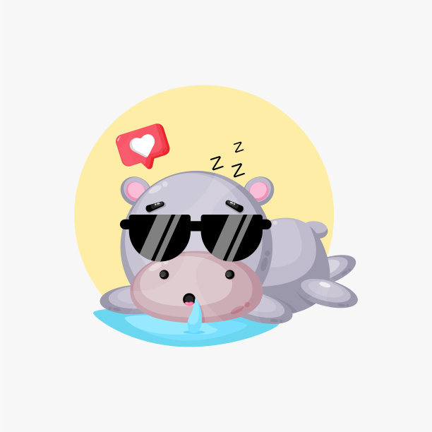 可爱的河马安静地睡觉的插图图片下载