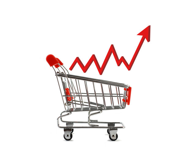 购物车与红色向上的箭头。图片下载