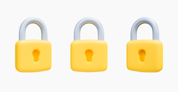 3D渲染金黄色关闭锁最小风格图标集。安全、保障、保护理念。图片下载