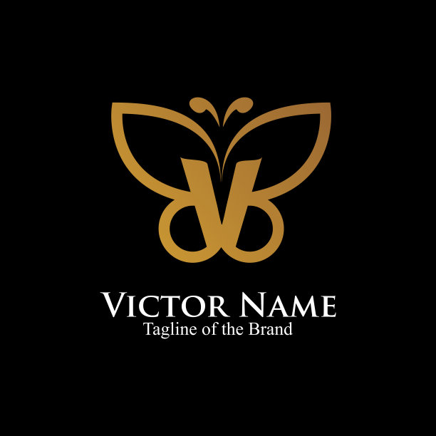 蝴蝶标志里面的字母V。初始文字奢侈品标志。轮廓蝴蝶标志矢量插图。图片下载