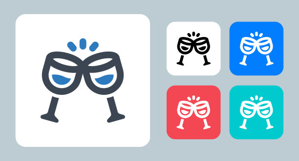 干杯图标-矢量插图。干杯，饮料，葡萄酒，聚会，庆祝，玻璃，饮料，假日，新年，香槟，生日，酒精，标志，符号，平面，图标。图片下载