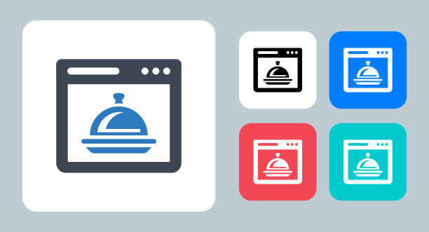 食品订单在线图标-矢量插图。食物，订单，在线，点单，餐厅，服务，送货，应用程序，外卖，网站，互联网，标志，符号，平面，图标。图片下载