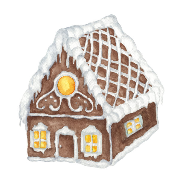 姜饼屋与糖糖衣和焦糖窗户隔离在白色背景图片下载