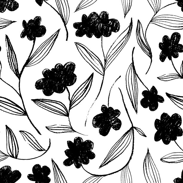 铅笔画的花朵无缝的图案。图片下载