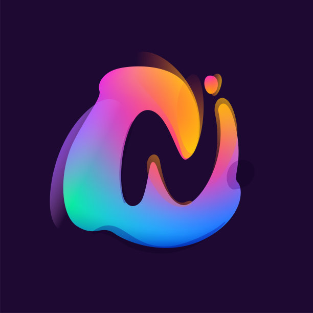 N个字母的标志在多色渐变溅污。负空间飞溅图标。图片下载