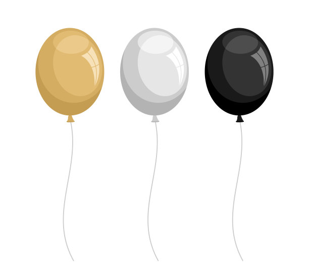 金色、银色和黑色的气球被孤立在白色的背景上。平面向量插图图片下载