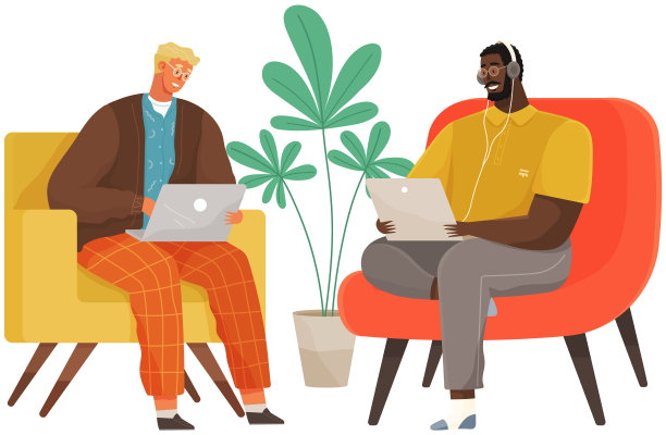 工作的男性角色在办公室的员工坐在扶手椅上，在键盘上打字图片下载