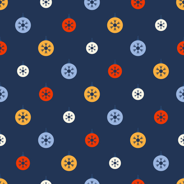 无缝图案与彩色素色圣诞球。雪花模式。节日扁平风格的包装和印刷设计。向量图片下载