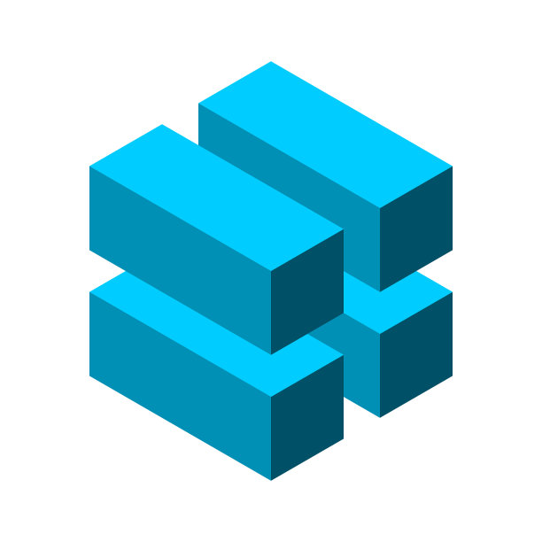 水平等距酒吧。蓝色圆柱，六边形。四个堆叠的3D行。图片下载