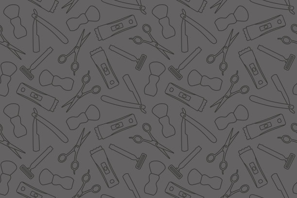 无缝理发店图标图案:刷，剃须刀，剃须刀，剪刀和一次性剃须刀图片下载