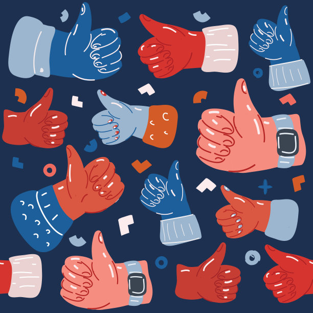 卡通矢量插图的许多大拇指图案。许多人喜欢。多发性骨髓瘤的背景。图片下载