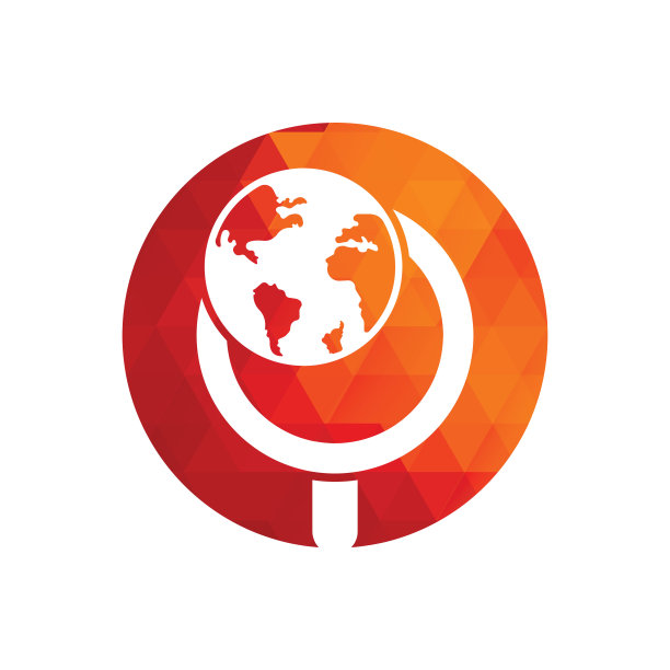 世界和放大镜的标志组合。图片下载