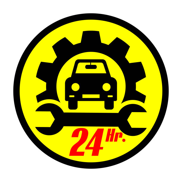 24小时。文字，汽车，螺丝刀和齿轮插图。汽车维修服务，机械师车间矢量图标。图片下载