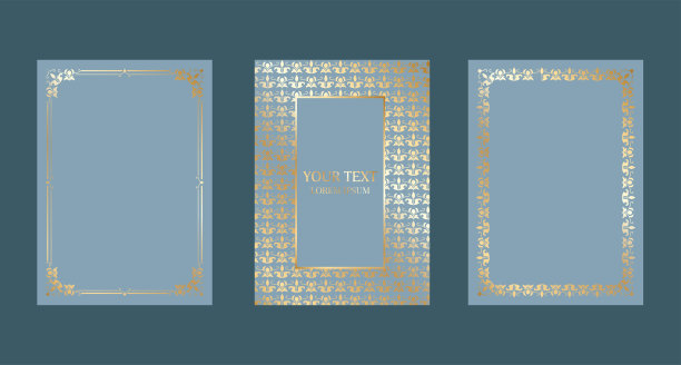 一套卡片装饰的野花在蓝色和金色。祝贺你的鲜花海报。矢量装饰贺卡、请柬设计。图片下载