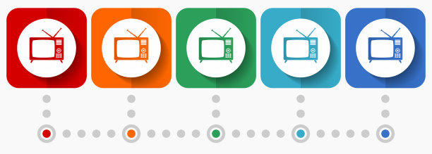 复古电视，电视和视频屏幕矢量图标，信息图形模板，一套平面设计符号在5种颜色的选择图片下载