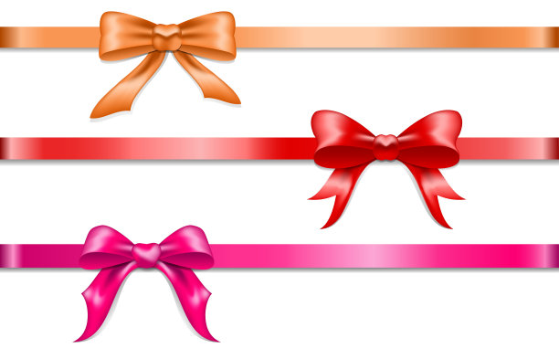 红色和粉色蝴蝶结和丝带矢量插图，没有光栅图片下载