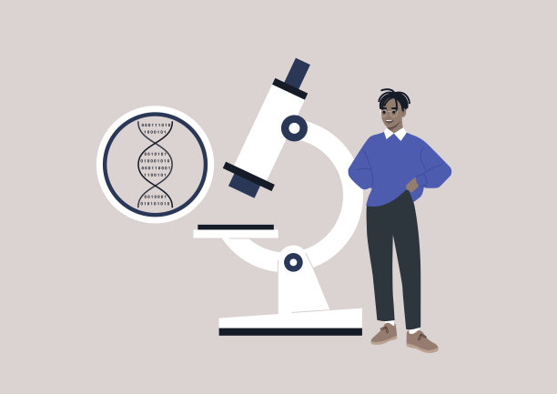 显微镜下的DNA数字代码，生物技术和生物黑客，一位年轻的非洲男性科学家提出了一个发现图片下载