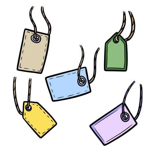 纸板标签和绳子。空模板纸板标签出售和零售。手绘店的价格。大纲卡通插图图片下载