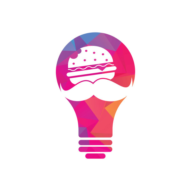 胡子汉堡灯泡形状概念标志图标矢量。图片下载