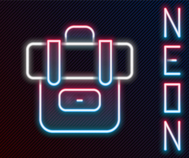 发光的霓虹灯线徒步旅行背包图标孤立上图片下载