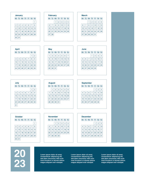 2023年12个月的日历网格图片下载