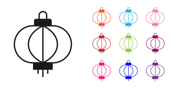 黑色的中国纸灯笼图标孤立在白色上图片下载