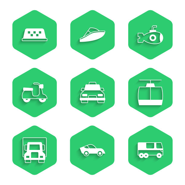 集出租车、汽车、公共汽车、电缆配送货物图片下载