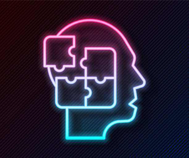 发光的霓虹灯线人头谜战略图标图片下载