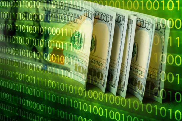 金融技术。美元纸币的二进制代码背景图片下载