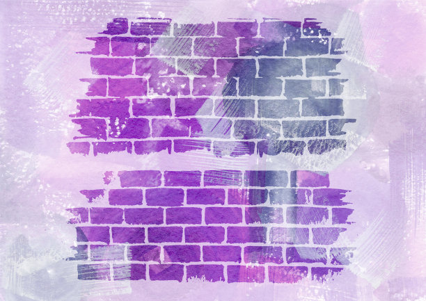 水彩紫罗兰砖墙质感。紫色和淡紫色砖块图片下载