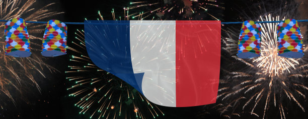 烟花花圈和法国国旗的全景庆祝活动公众活动图片下载