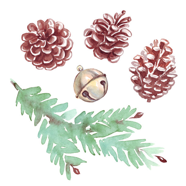 圣诞装饰。水彩剪纸艺术。手绘插图图片下载
