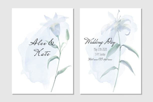 花水彩婚礼邀请模板与百合图片下载