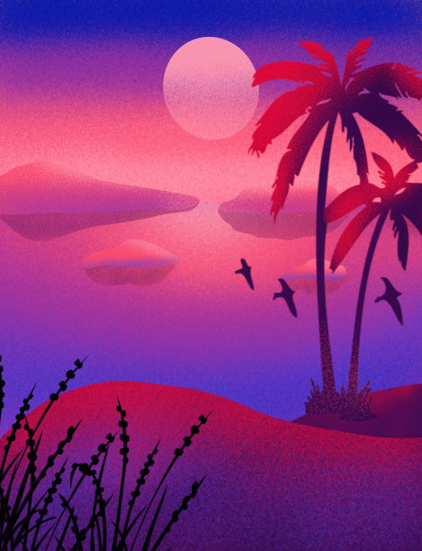 棕榈树，风景背景，紫色背景图片下载