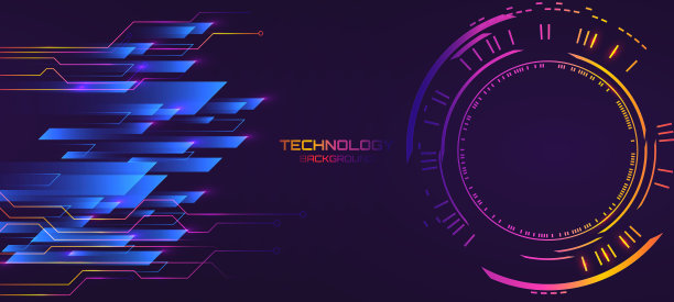 广泛的背景，各种技术元素。高科技计算机数字技术概念。抽象的技术沟通。霓虹灯发光的线。速度和运动模糊在黑暗的背景图片下载