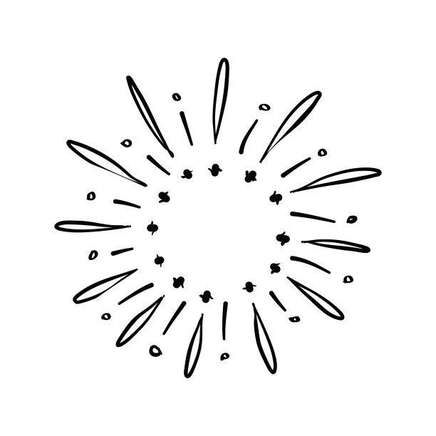 涂鸦风格的烟花。手部设计元素烟花黑色射线。爆破手绘白色背景图片下载