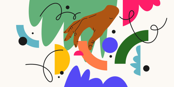 各种形状的现代几何构图。插图设计。一个人的手里拿着一个几何图形。图片下载