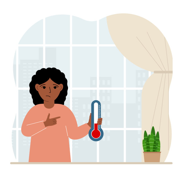 一个小女孩站在窗边，手里拿着一个测量室内温度的仪器。图片下载