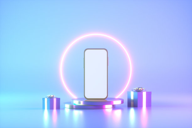 智能手机一讲台圣诞新年概念霓虹灯照明图片下载