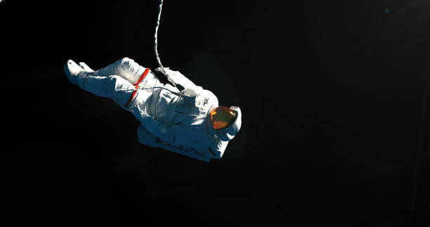 3D渲染的宇航员在黑色的背景上穿着白色的宇航服图片下载