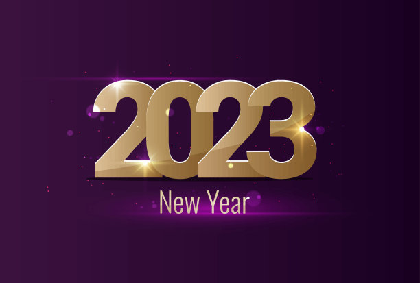 金字2023新年铭文在紫色背景上，背景上有闪光和散焦图片下载