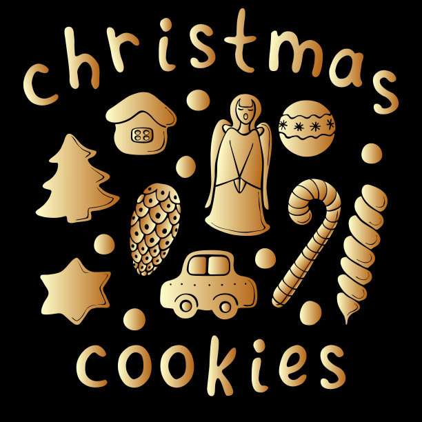 新年套装圣诞饼干，扁平姜饼。孤立的剪辑艺术，冬季假期的装饰元素图片下载