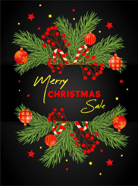 出售横幅圣诞球在红色和金色的颜色和圣诞树。图片下载
