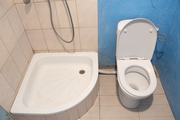 淋浴和厕所在小浴室，浴室在公寓，淋浴图片下载