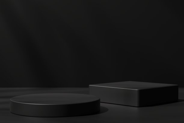 黑色背景上的两个讲台，3d渲染图片下载