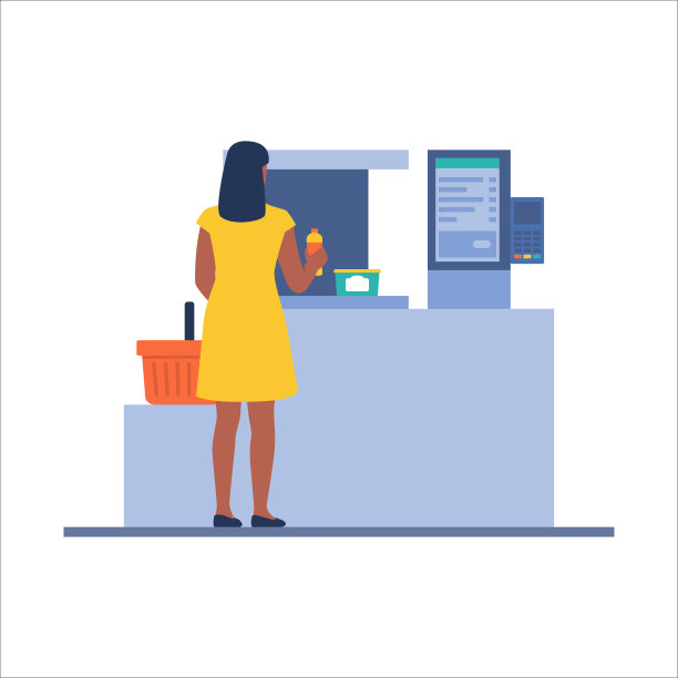 一名妇女在超市使用自助结帐图片下载