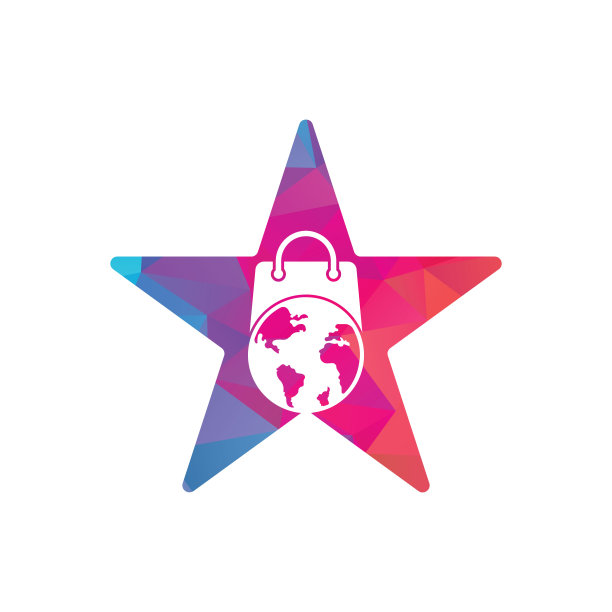 世界商店明星形状概念标志模板设计矢量。图片下载