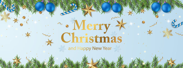 圣诞快乐，新年快乐美丽的蓝色软横幅或背景图像图片下载