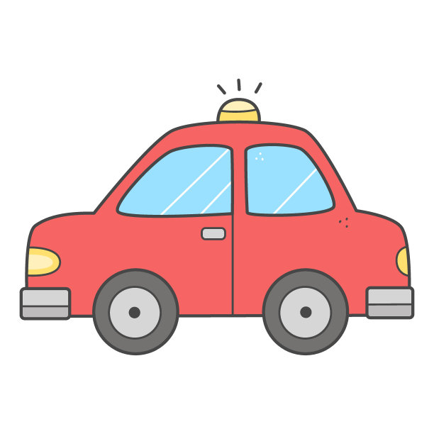 红色小车儿童插画。卡通涂鸦风格的交通工具。儿童矢量孤立插图。图片下载